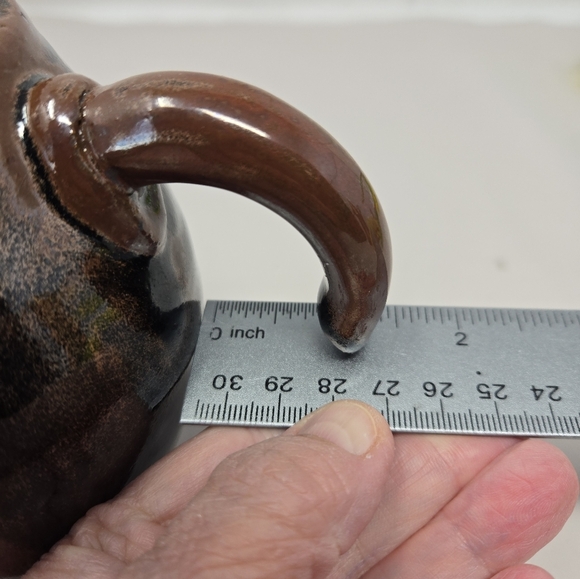 Studio Pottery Art Flower Vase With Handle Heavy Painted Black & Brown Glazed - Picture 10 of 10